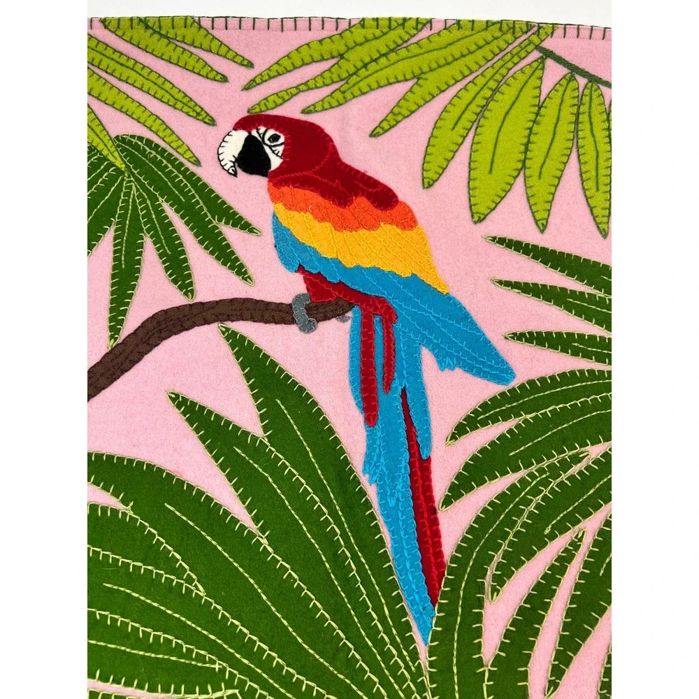 Jan Constantine England Parrot Embroidered Pink Felt‎ Pillow Cover Decor